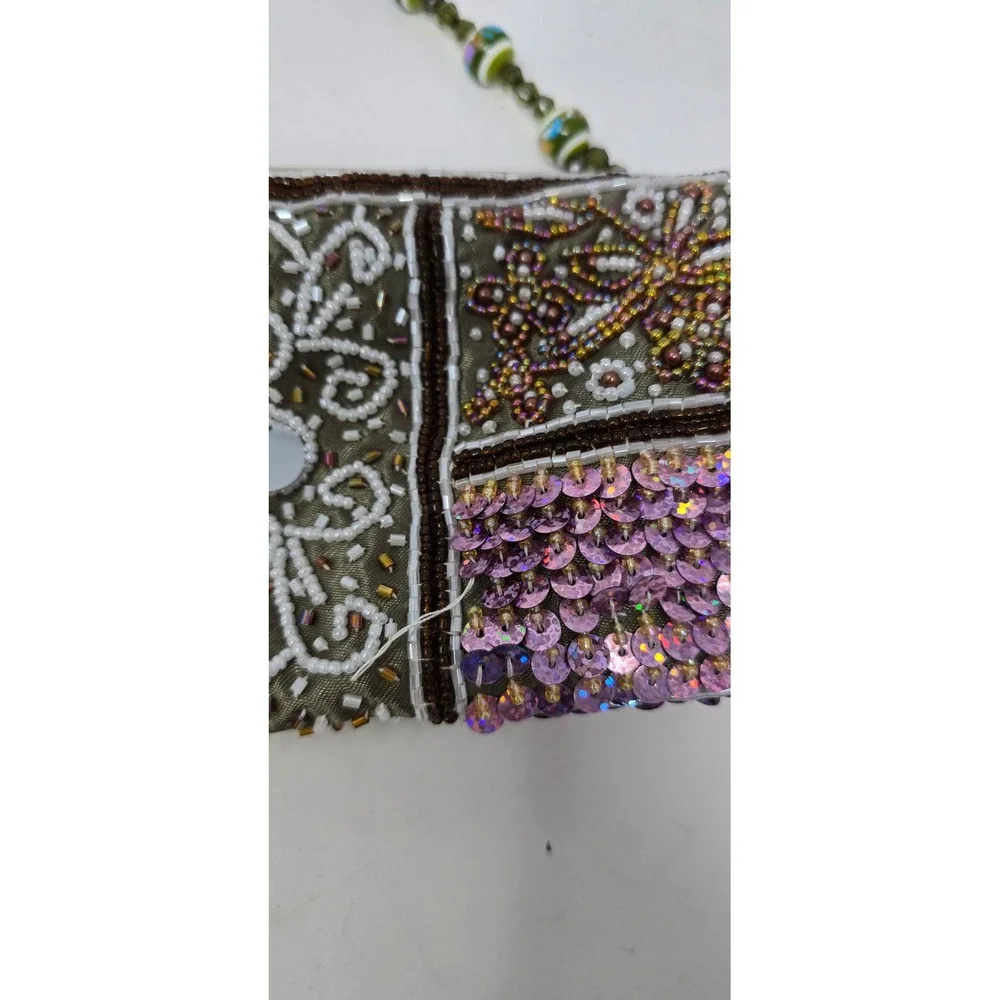 Y2K Vtg beaded sequin mirror clutch women evening bag club wear festival retro